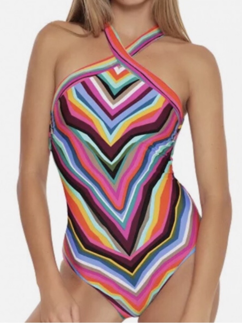 Trina Turk Louvre Reversible High Neck One-Piece Swimsuit Multi - Picture 3 of 3